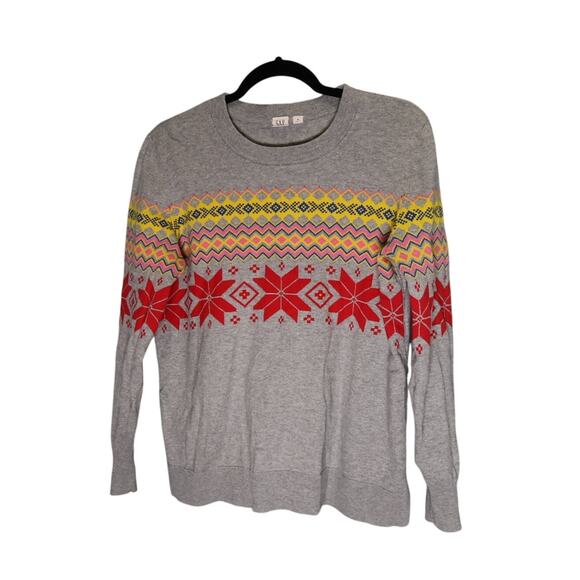 Gap Fair Isle Snowflake Gray Crewneck Lightweight Sweater Nordic Size M - Picture 1 of 8